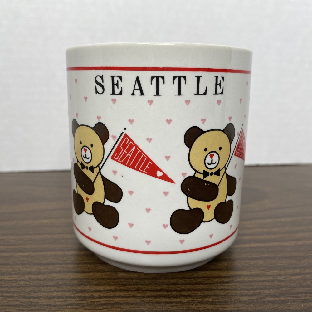 Vintage Seattle Wa Souvenir Mug Brown Bears Kitsch Retro 1985 Host International